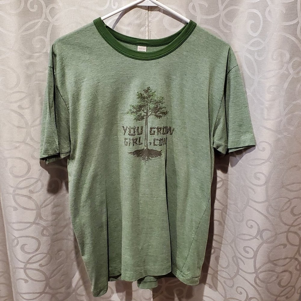 You Grow Girl .Com Vintage Feminist Green Ringer Tee